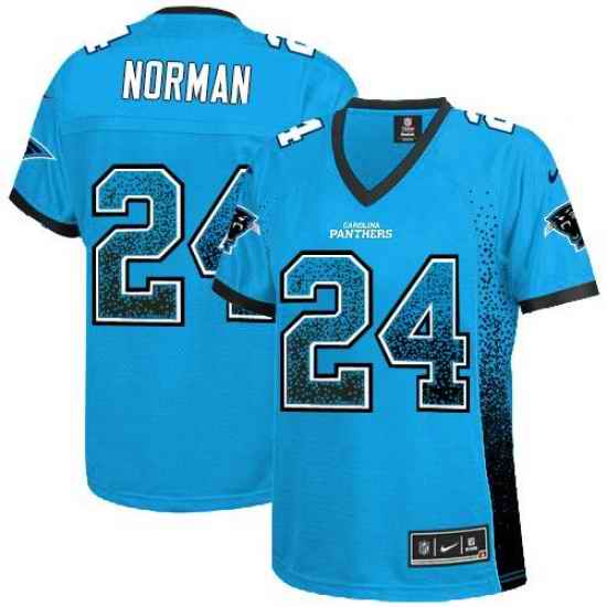Nike Panthers #24 Josh Norman Blue Alternate Womens Stitched NFL Elite Drift Fashion Jersey